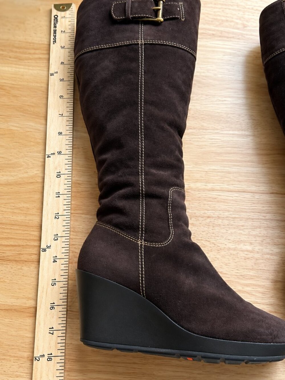 Cole Haan Brown Suede Waterproof Wedge Knee High Boots 6.5 - Picture 11 of 16